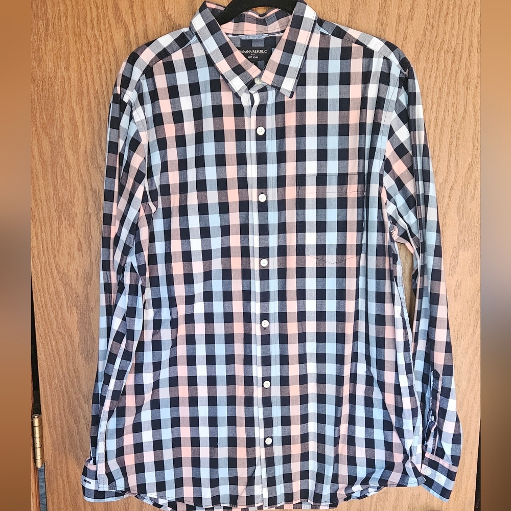 Banana Republic Men's Check Button-Down Shirt in Pink and Light Blue